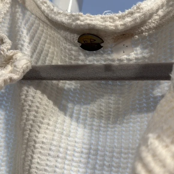 Free People Colt Long-Sleeve Waffle Knit Henley in Ecru, Size Small - Picture 5 of 6